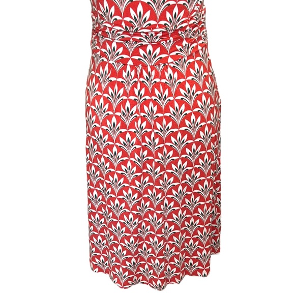 Boden Effie Red Orange Palm Print Faux Wrap Ruched Jersey Knit Dress - 6 - Picture 11 of 16